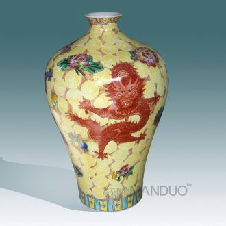 Jingdezhen hand-painted enamel vase high-grade high-grade gift porcelain vase sitting room place pastel dragon bottle