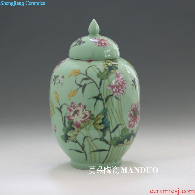 Jingdezhen porcelain jar of fashion color lotus elegant decorative porcelain pot storage porcelain