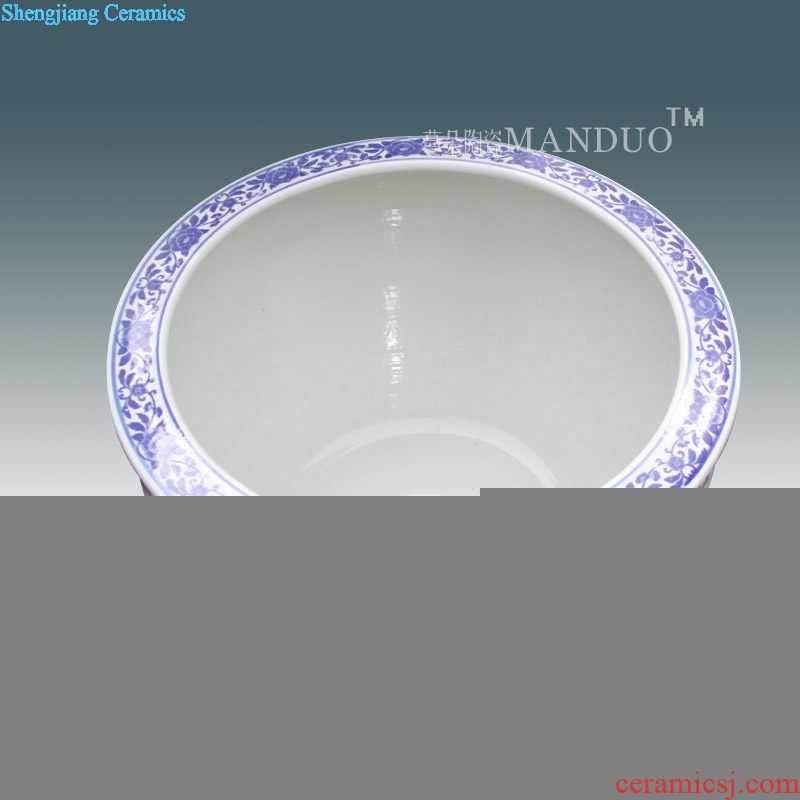 VAT blue and white porcelain of jingdezhen ceramic porcelain cylinder fish farming water lily lotus painting and calligraphy art paper cylinder M six