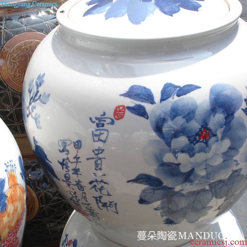 Jingdezhen hand-painted ceramic porcelain flowers cover meters installed oil tank hold 40 jins porcelain cover beautiful pot