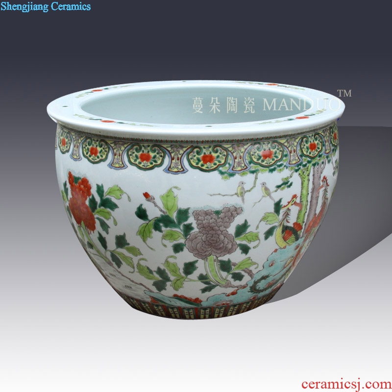 Jingdezhen hand-painted color porcelain VAT antique classical big cylinder imitation of the qing dynasty porcelain cylinder