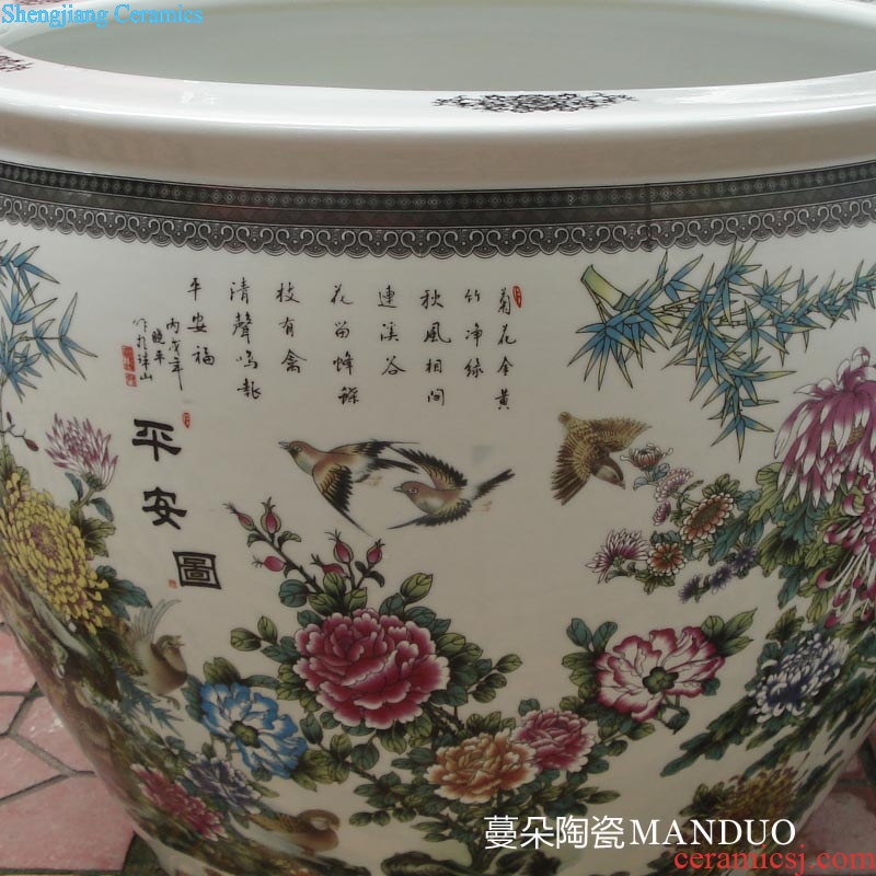 Bamboo chrysanthemum golden pheasant jingdezhen porcelain big 60-75 cm in diameter cylinder porcelain art porcelain cylinder