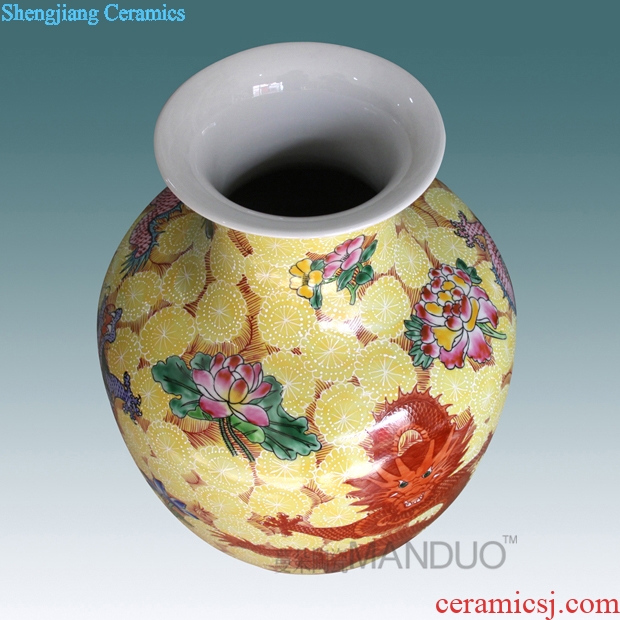 Jingdezhen hand-painted pastel dragon vase high-grade high-grade gift porcelain vase furnishing articles furnishing articles villa living room