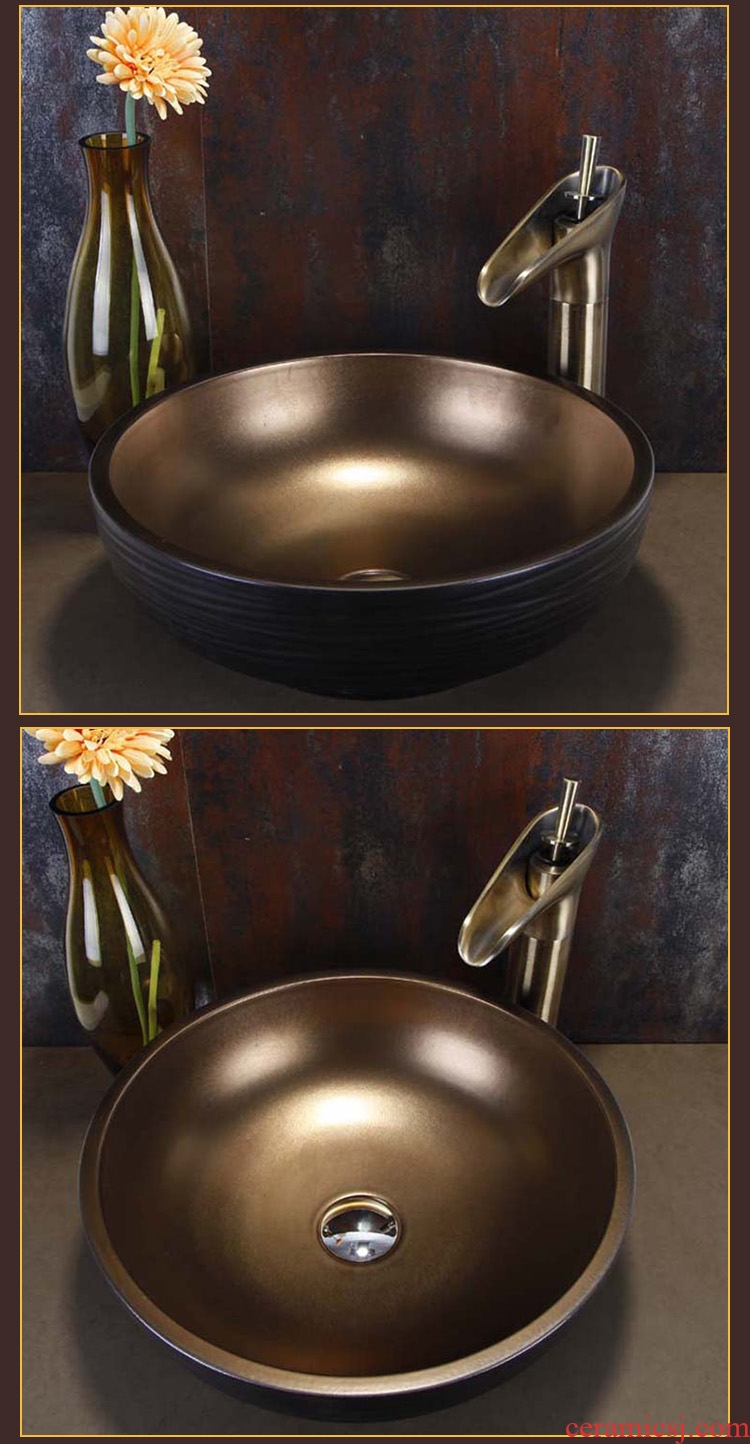 JingYan Nordic art stage basin contracted wind restoring ancient ways round ceramic lavatory color archaize on the sink