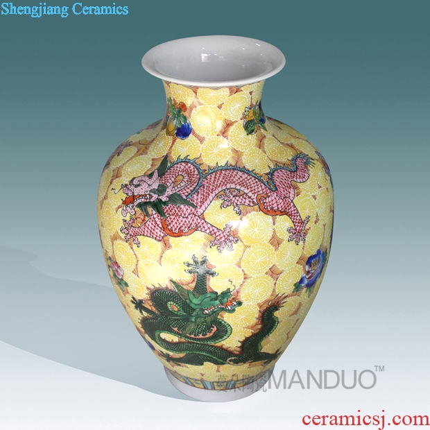 Jingdezhen hand-painted pastel dragon vase high-grade high-grade gift porcelain vase furnishing articles furnishing articles villa living room