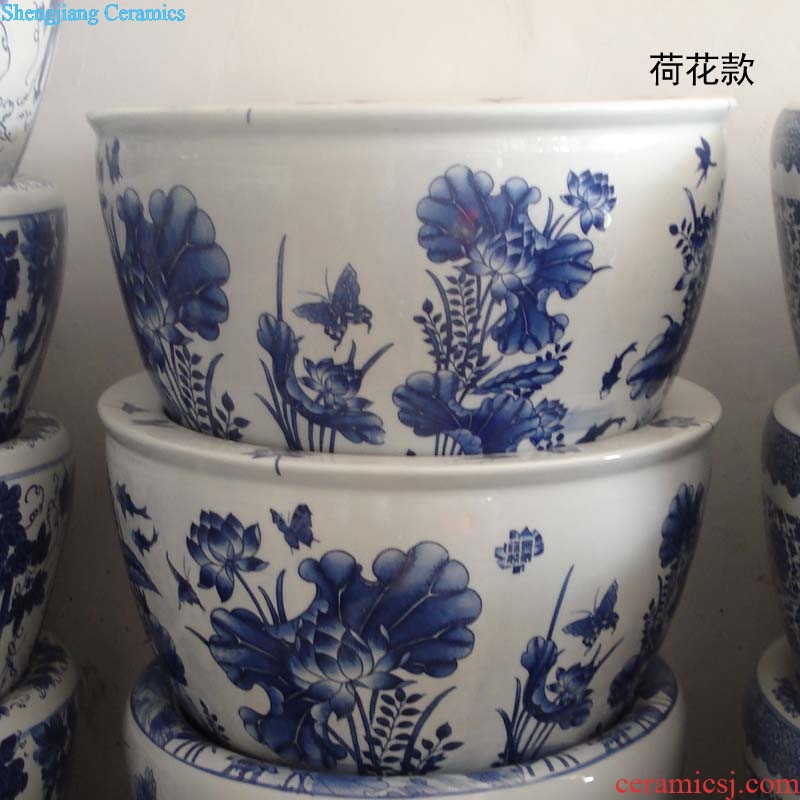 Jingdezhen blue and white porcelain cylinder and cylinder bamboo seven sages VAT blue and white porcelain lotus recent porcelain jar