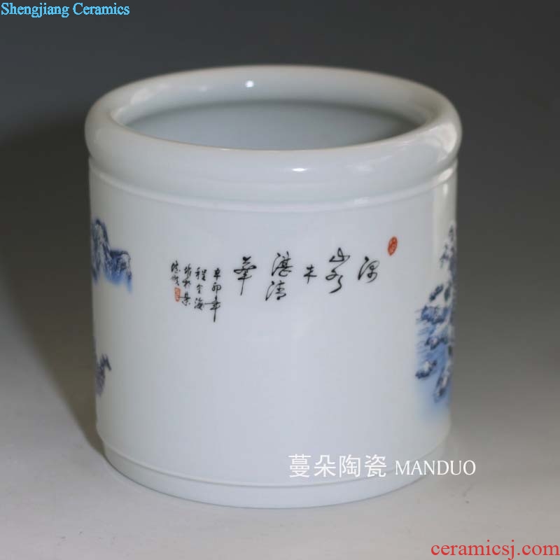 Landscape of jingdezhen blue and white porcelain brush pot blue and white porcelain brush pot large porcelain brush pot landscapes