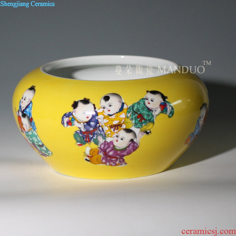 Tong qu writing brush washer elegant porcelain jingdezhen yellow bottom writing brush washer tong qu large aquarium goldfish porcelain porcelain cylinder