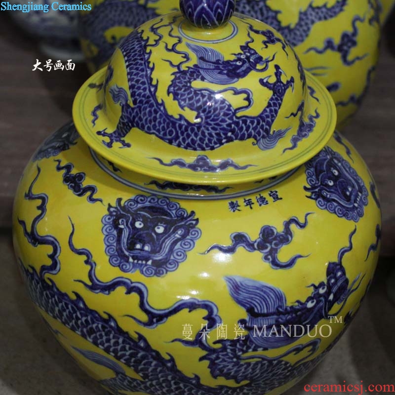 Jingdezhen jintong yellow blue and white dragon cover pot style elegant palace imperial porcelain cover tank