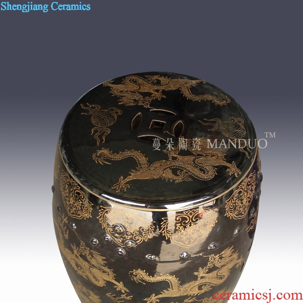 Jingdezhen classical ancient dragon art porcelain ceramic stool ji blue dragon grain classical black stool