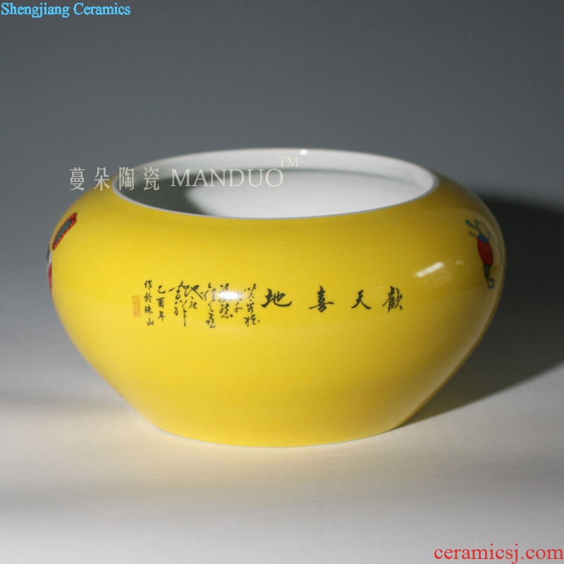 Tong qu writing brush washer elegant porcelain jingdezhen yellow bottom writing brush washer tong qu large aquarium goldfish porcelain porcelain cylinder