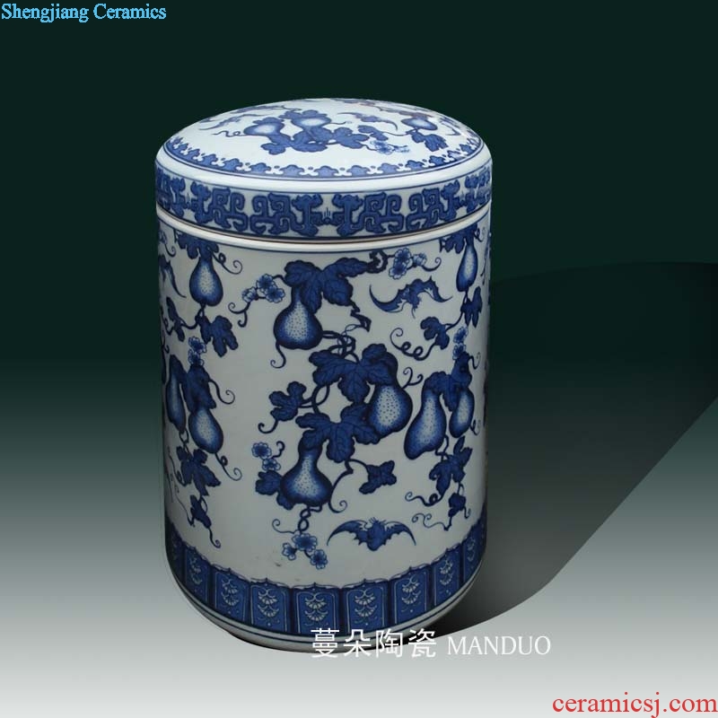 Jingdezhen porcelain ceramic blue and white porcelain art barrel cover pot ceramic porcelain storage storage tank
