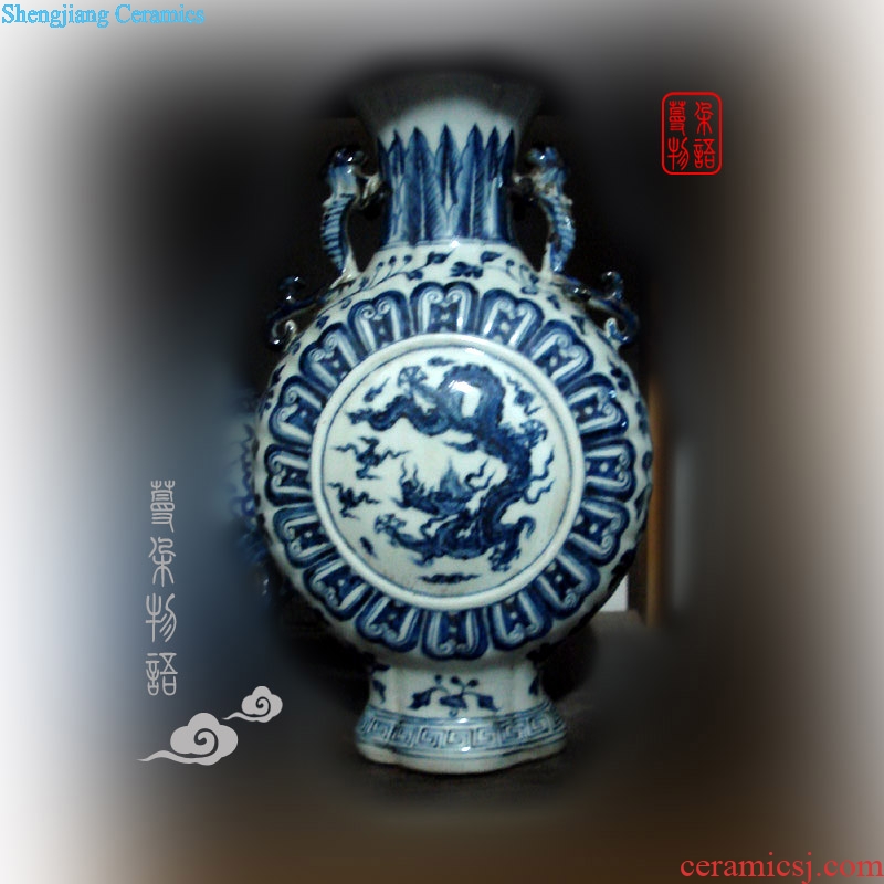 Jingdezhen blue and white dragon jintong flat bottles of imitation in porcelain vase XuanDeLong flat grain blue and white classical flat bottles