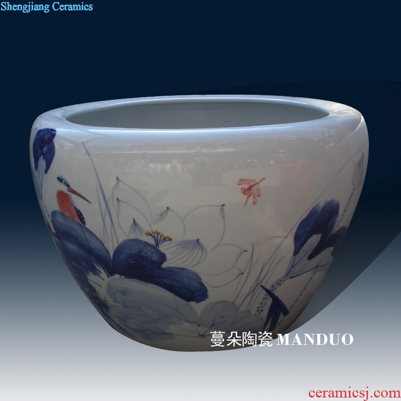 Luxurious hand painted blue and white porcelain fine calligraphy and painting porcelain ceramic cylinder collect VAT cylinder to plant trees