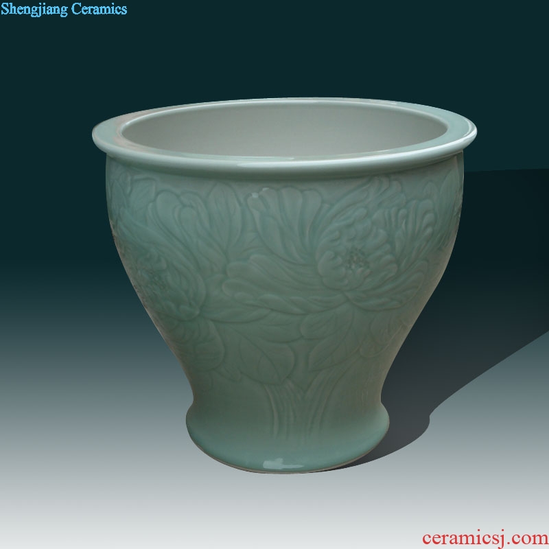 Jingdezhen anaglyph peony celadon quiver and calligraphy jingdezhen celadon porcelain quiver peony flowers cylinder