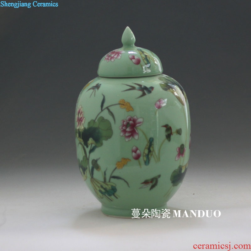 Jingdezhen porcelain jar of fashion color lotus elegant decorative porcelain pot storage porcelain