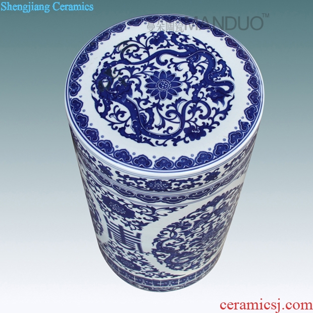 Jingdezhen ceramic meters bolt jar airtight blue-and-white ceramics straight cylinder tank lid can of puer tea cake