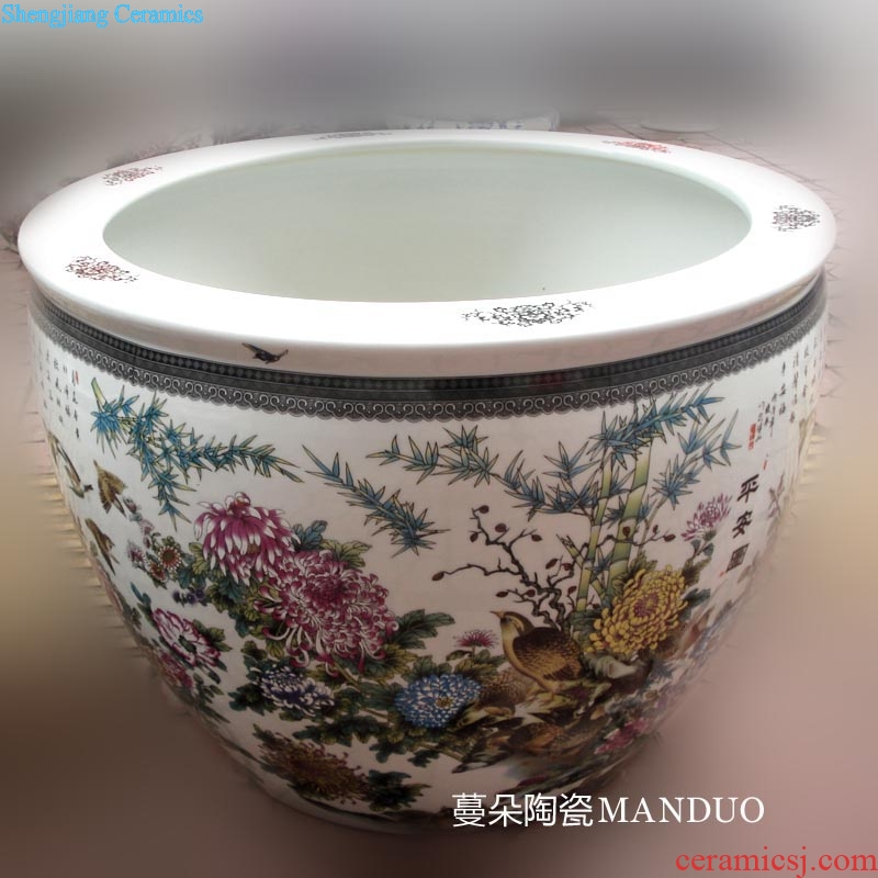 Bamboo chrysanthemum golden pheasant jingdezhen porcelain big 60-75 cm in diameter cylinder porcelain art porcelain cylinder