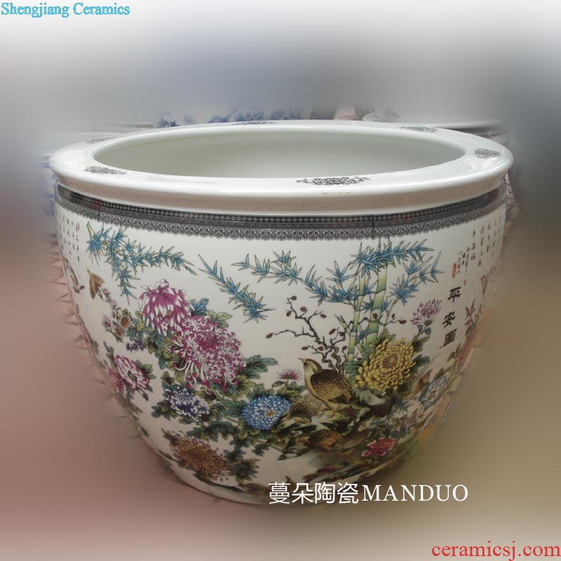 Bamboo chrysanthemum golden pheasant jingdezhen porcelain big 60-75 cm in diameter cylinder porcelain art porcelain cylinder