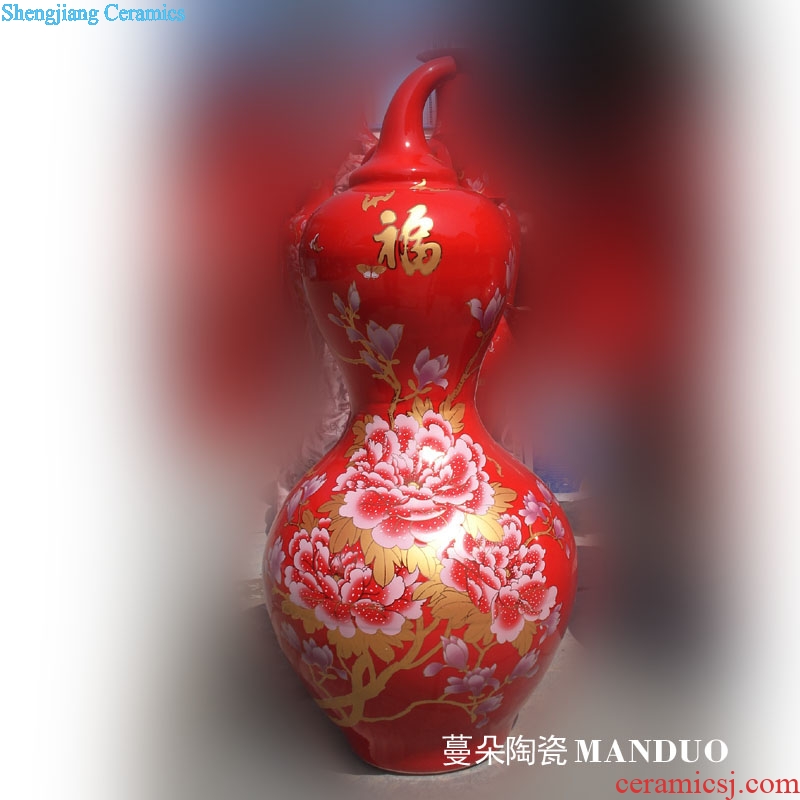 Jingdezhen red peony gourd vases 1 meter high red porcelain bottle gourd vase QuanFu festival vase