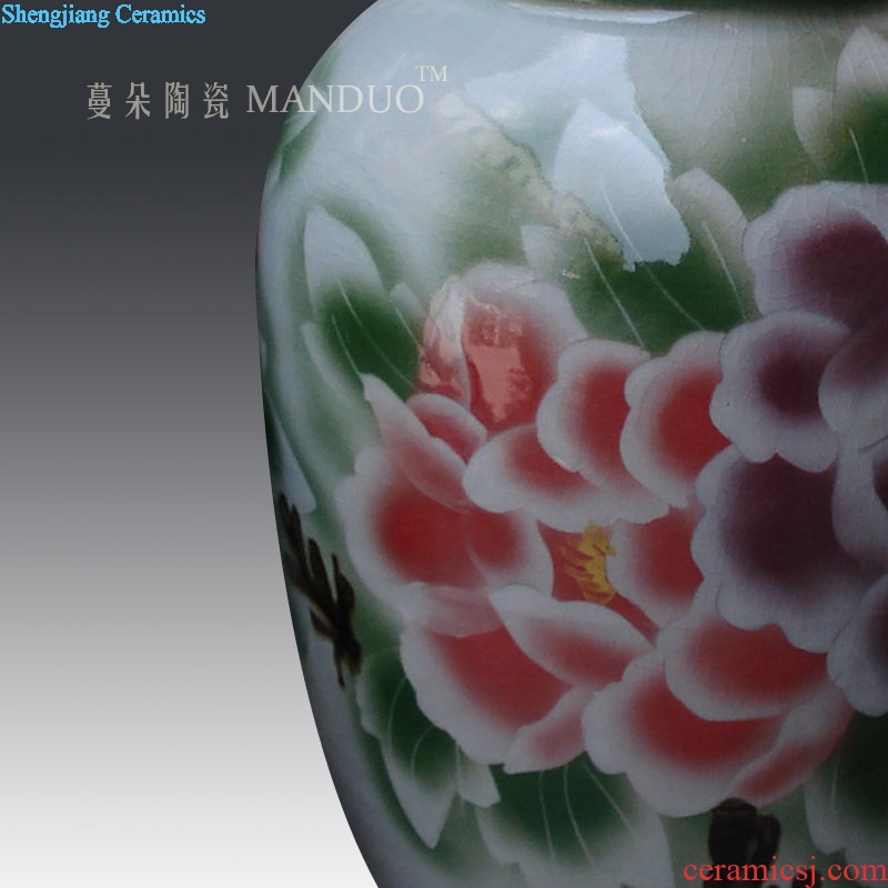 Ceramic porcelain pot peony barrel m fashion beautiful bright red peony peony storage large storage tank