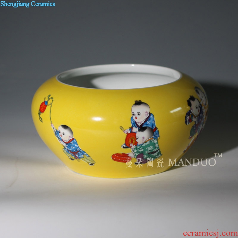 Tong qu writing brush washer elegant porcelain jingdezhen yellow bottom writing brush washer tong qu large aquarium goldfish porcelain porcelain cylinder