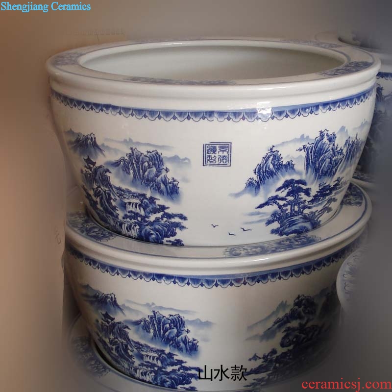 Jingdezhen blue and white porcelain cylinder and cylinder bamboo seven sages VAT blue and white porcelain lotus recent porcelain jar