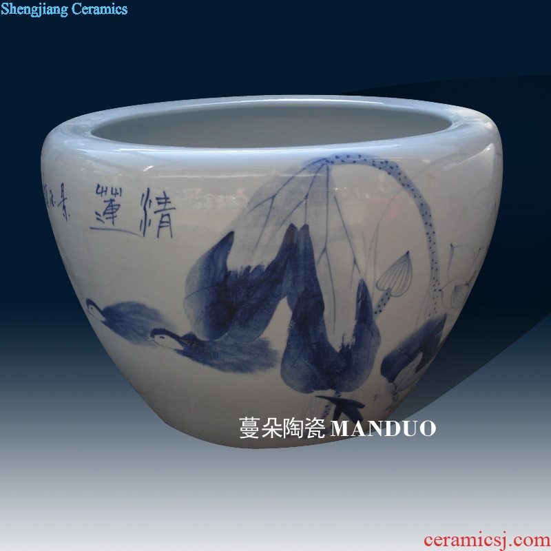 Luxurious hand painted blue and white porcelain fine calligraphy and painting porcelain ceramic cylinder collect VAT cylinder to plant trees