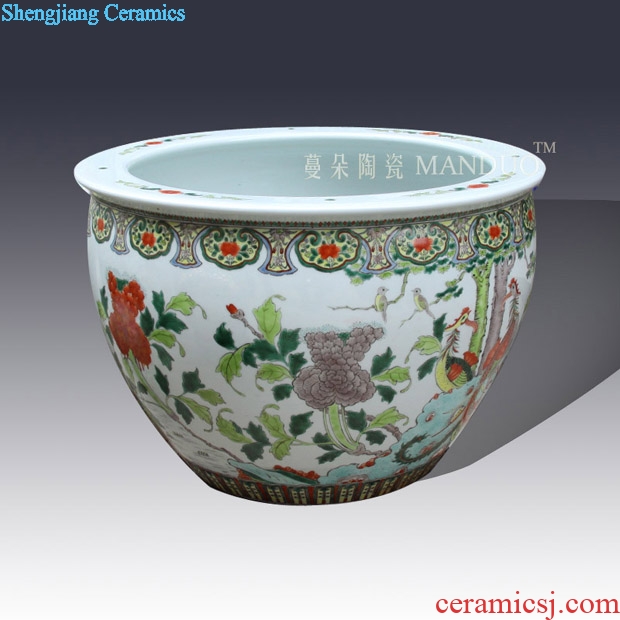 Jingdezhen hand-painted color porcelain VAT antique classical big cylinder imitation of the qing dynasty porcelain cylinder