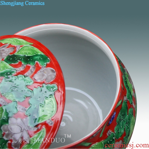 Jingdezhen red ceramic yuanyang cover pot wedding festival ceramic porcelain products archaize powder enamel pot palace