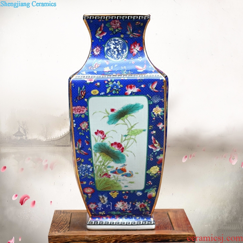 Jingdezhen ceramic famille rose colored enamel porcelain square bottle of flower arranging archaize sitting room mesa and flowers and birds home furnishing articles