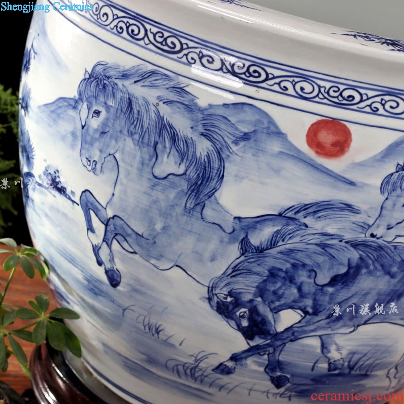 Hand-painted brocade carp goldfish bowl of blue and white porcelain of jingdezhen ceramics water lily scroll the tortoise cylinder decorated home furnishing articles
