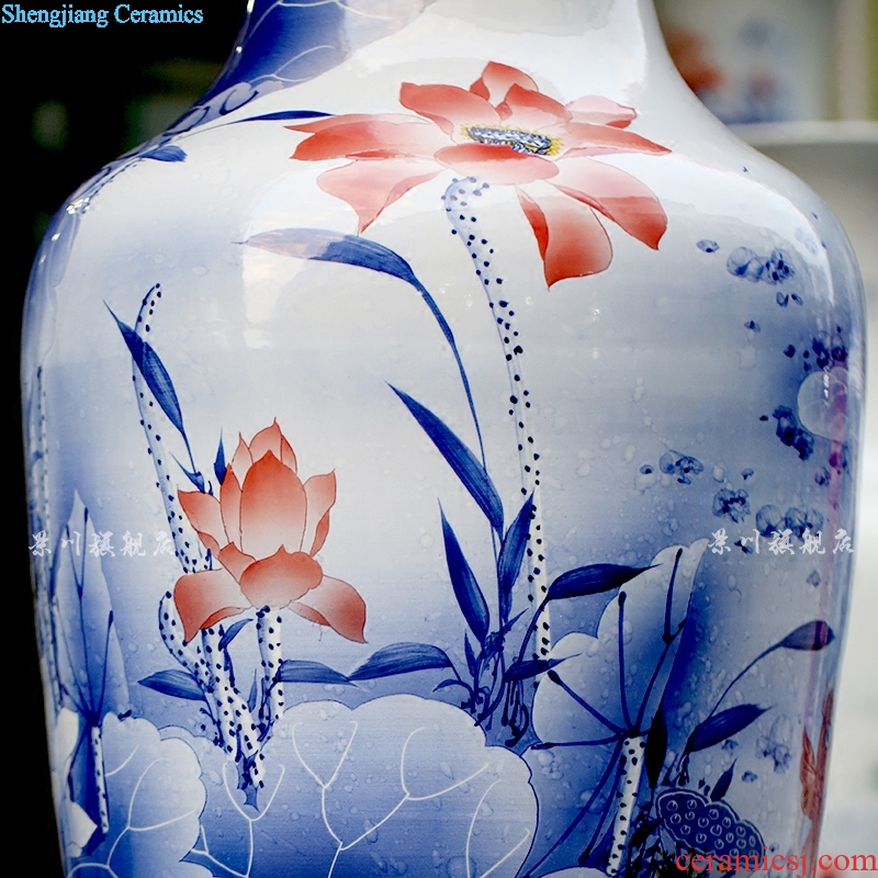 Fish for years have hand-painted lotus Yu Hong lotus landing big vase jingdezhen ceramic household sitting room adornment furnishing articles