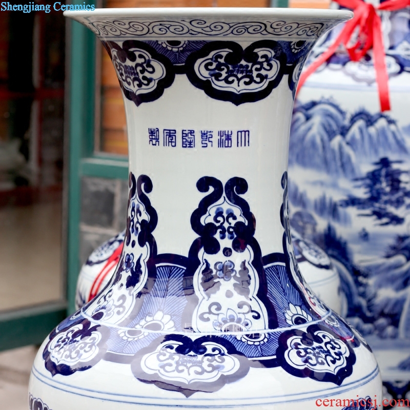 Hand-painted longfeng figure of large vase of jingdezhen blue and white porcelain great place to live in the sitting room hotel Chinese style decoration