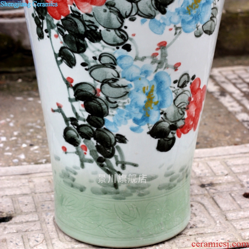 Jingdezhen ceramics hand-painted color grape bamboo home sitting room 1 meter landing big vase decoration furnishing articles