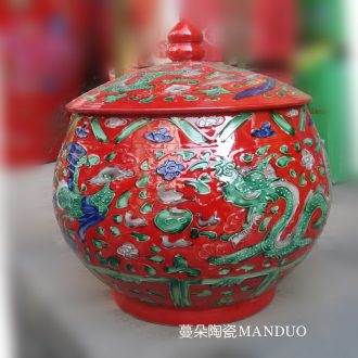 Jingdezhen yellow longfeng cover pot of Chinese style furniture ceramic decoration supplies archaize powder enamel pot M a palace