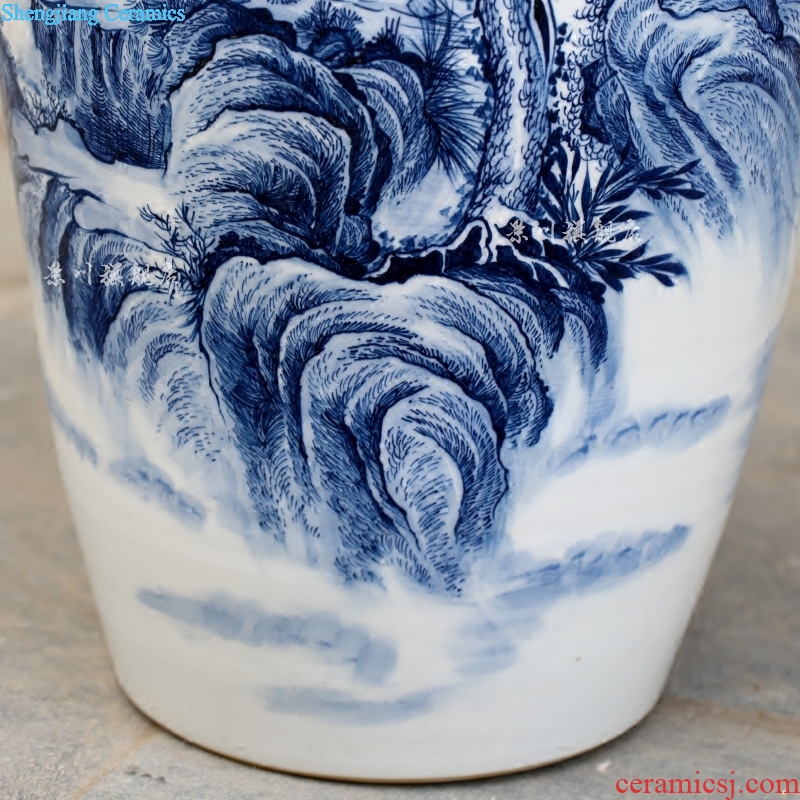 Blue and white landscape big vase jingdezhen ceramics hand-painted sitting room adornment landing place hotel opening gifts