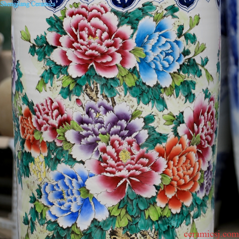 Jingdezhen ceramic powder enamel vase peony flowers prosperous big household furnishing articles sitting room of large hotel decoration