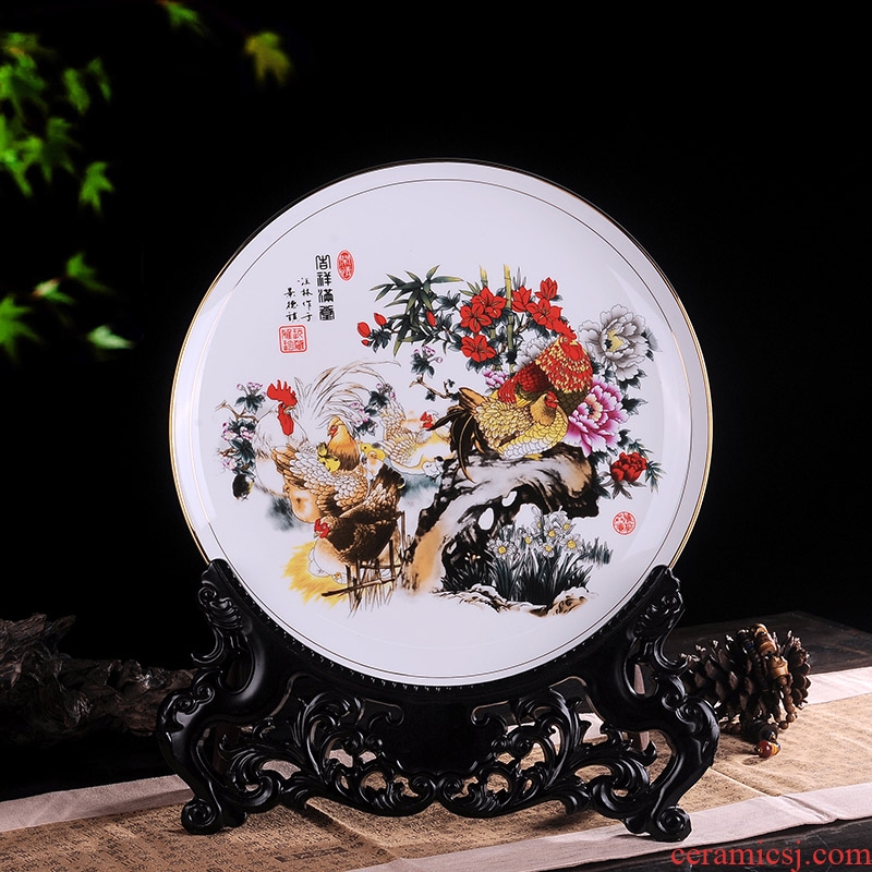 Jingdezhen ceramic disc hanging dish decorative plate disc home rich ancient frame wine TV ark adornment handicraft furnishing articles