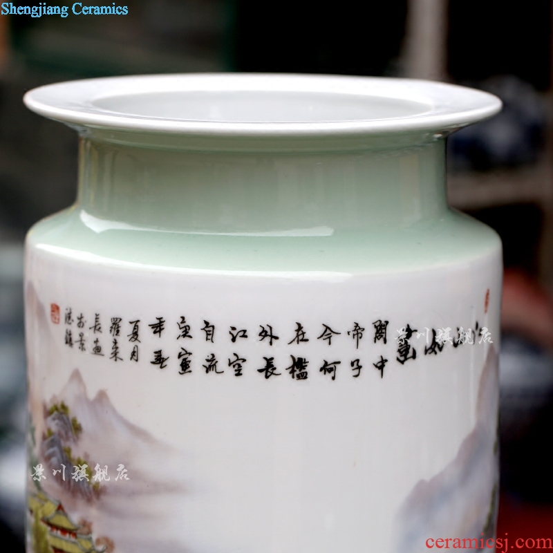 Jingdezhen archaize sitting room ground landscape ceramic dry flower flower vase household furnishing articles of modern craft ornaments
