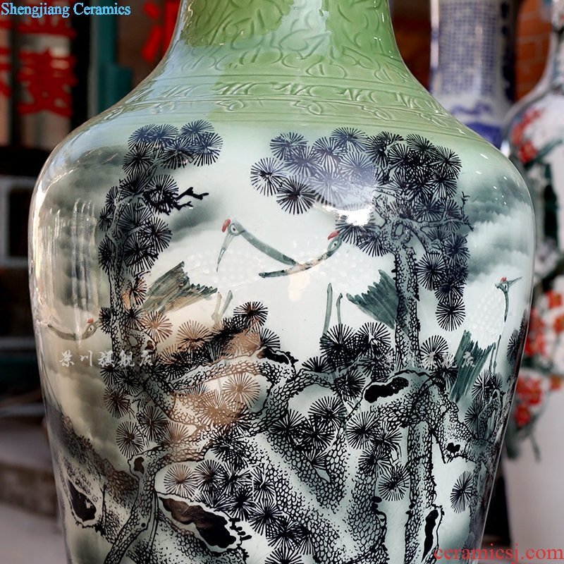 Pine crane live color ink big vase jingdezhen ceramics sitting room floor furnishing articles study Chinese style household act the role ofing is tasted