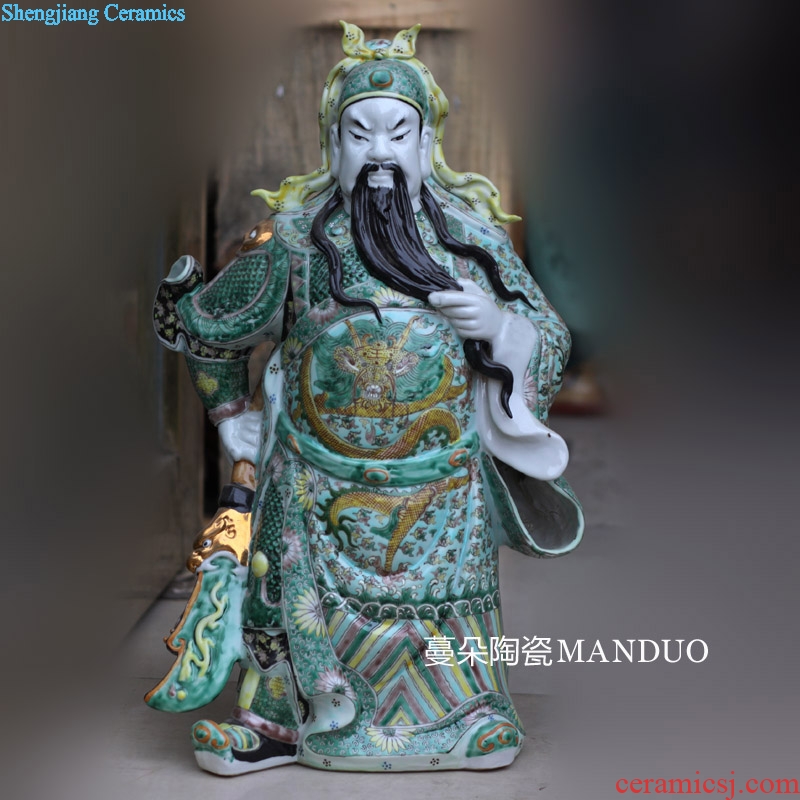 Jingdezhen hand-painted classic blue and white art duke guan porcelain like as old color three duke guan like guan yu statues