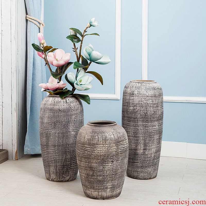 Jingdezhen ceramic vases, dried flowers thick clay ground large flower implement home sitting room restoring ancient ways of modern furnishing articles flower arrangement