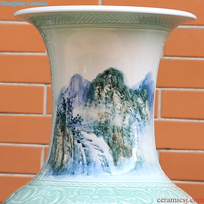 Jingdezhen ceramics hand-painted mountain stream figure sitting room of large vase study Chinese large household furnishing articles