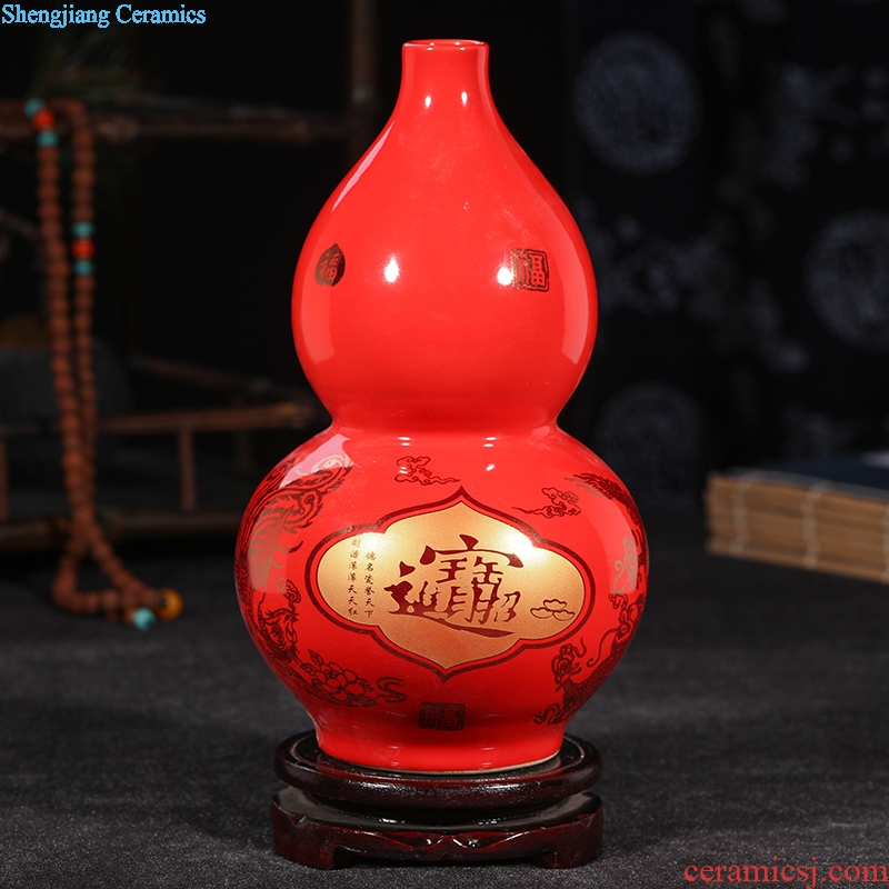 Jingdezhen ceramics China red longfeng gourd furnishing articles sitting room vase vases, modern home decoration