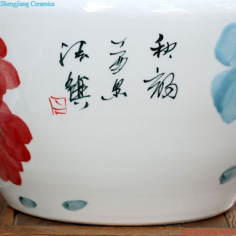 Jingdezhen hand-painted kiln goldfish bowl fish basin ceramic cylinder tortoise home sitting room courtyard office furnishing articles