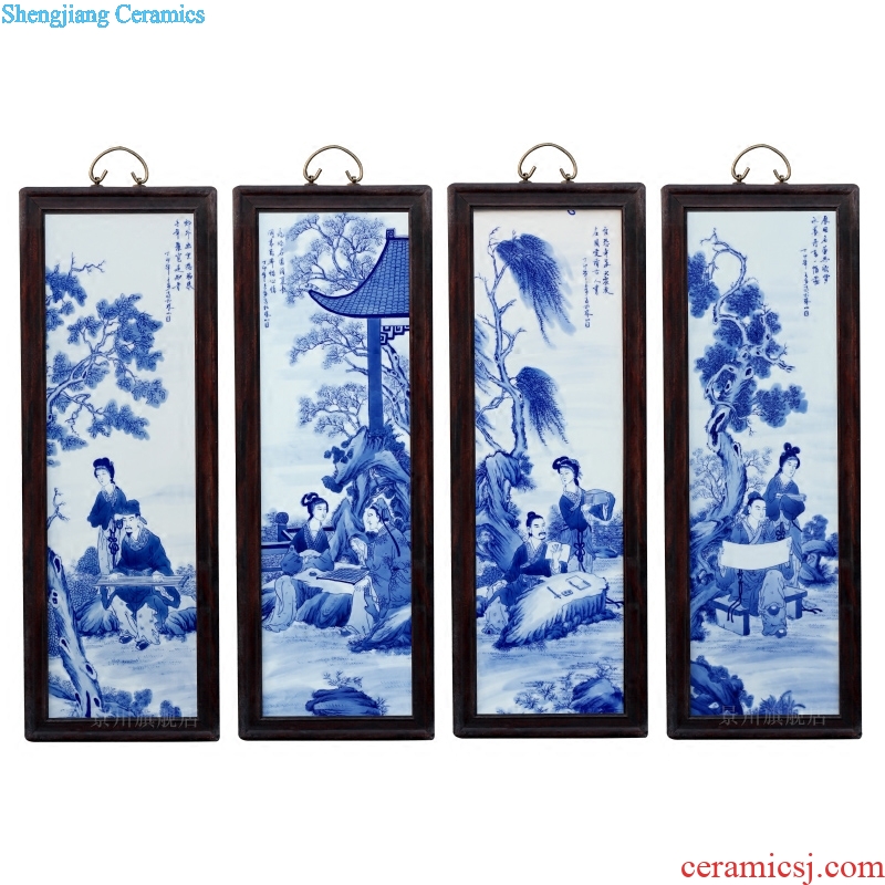 Jingdezhen ceramic painting hand-painted piano chess calligraphy and painting porcelain plate four screen painter in the sitting room sofa setting wall hang a picture