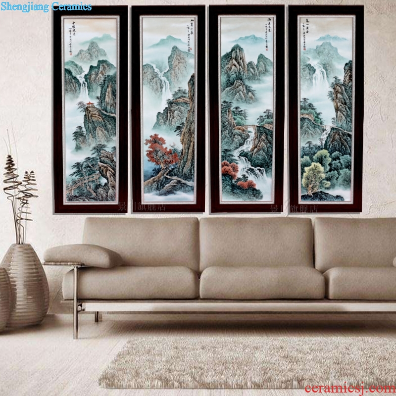 Jingdezhen ceramic painting hand-painted porcelain plate painting landscapes four screen adornment home sitting room sofa background wall hangs a picture