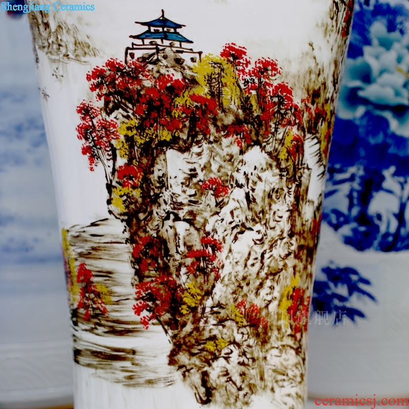 Jingdezhen ceramics green landscape painting sculpture of large vase full shade big porcelain sitting room furnishing articles