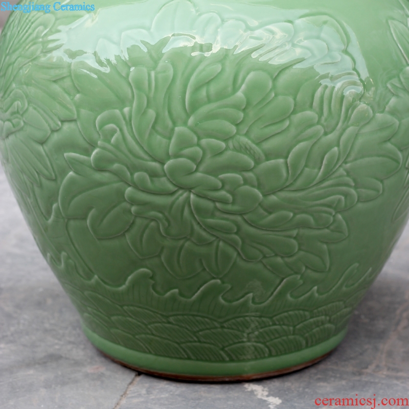 Jingdezhen ceramic film blue in extremely good fortune gourd carving medium vase mesa study office furnishing articles in the living room